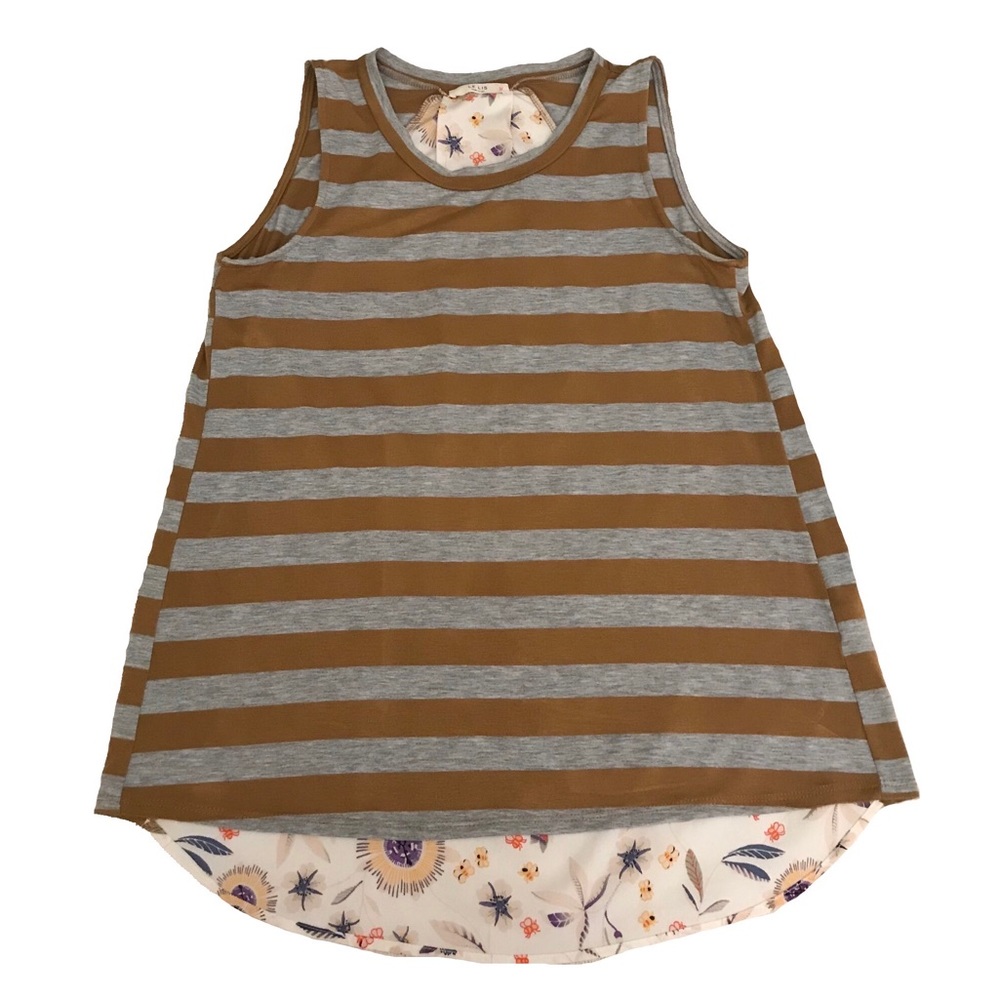 Le Lis Mixed Media Striped Floral Sleeveless Top S